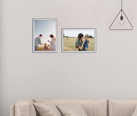 Silver brushed modern minimalist thin aluminum metal photo frame