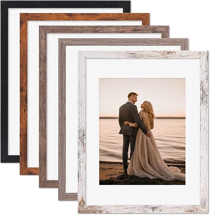 27.94 x 35.56cm photo frame 5-piece set, vintage multi-color wooden poster frame for wall decoration installation and gallery photo display