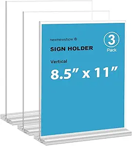 Acrylic Sign Holder 3 Pack Vertical Double-Sided Display (Optional 8.5x11 8.5x5.5 5x7 Horizontal and Vertical)