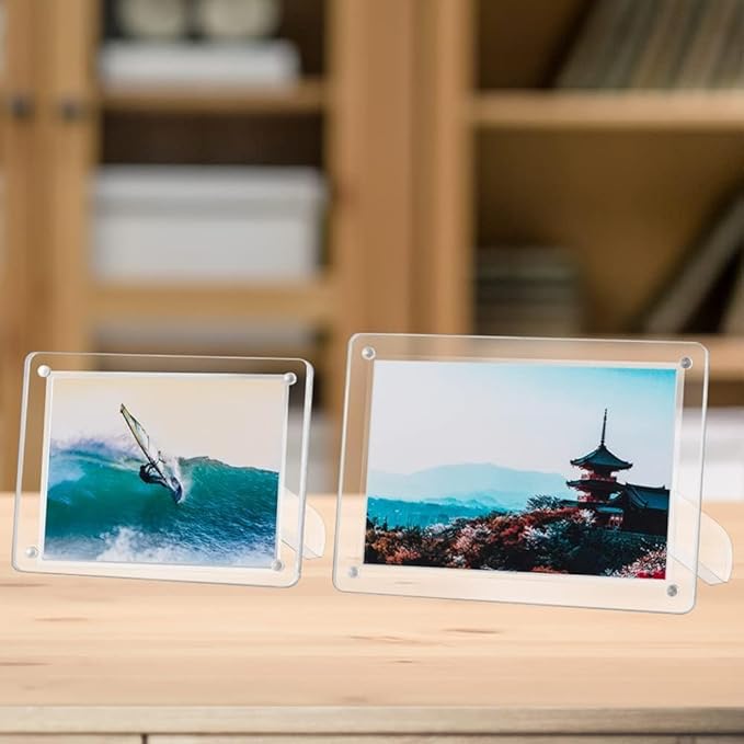 Minimalist Picture Frame Acrylic Glass Photo Frame with Magnetic Desktop Display Horizontally or Vertically