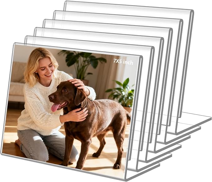 Clear Acrylic Self Standing Picture Frames，Photo Frame Stand Perfect for Showcasing Memories Tabletop Display for Home or Office Décor，Horizontal
