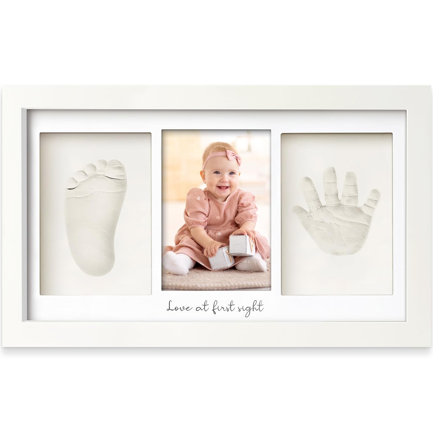 Baby Hand and Footprint Kit - Clay Handprint Keepsake Frame, Newborn Nursery Picture Frame, Personalized New Mom Gifts for Shower & Registry, First Mother's Day (Alpine White)