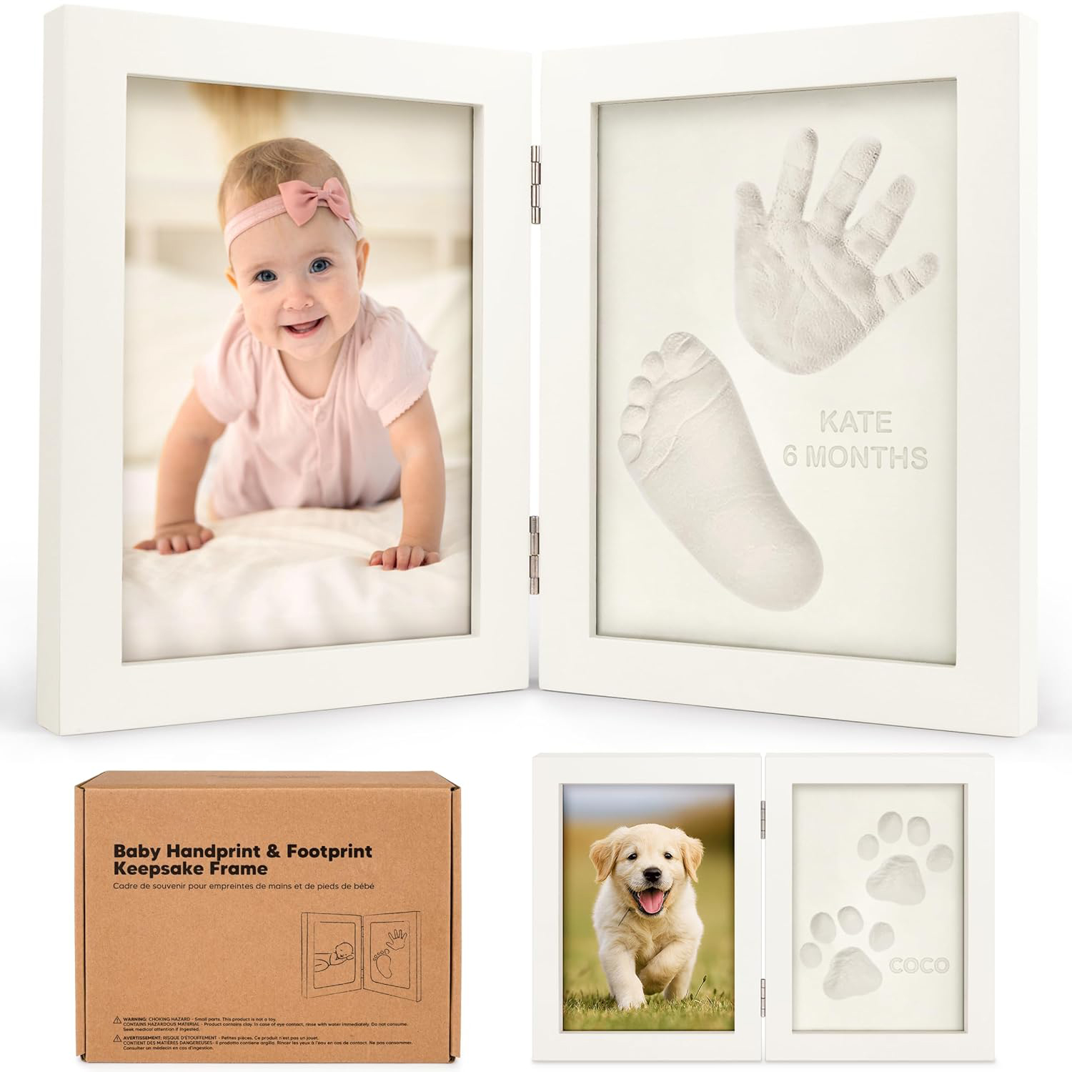 Baby Hand and Footprint Kit - Quick Dry Clay for Newborn Keepsake Feet and Handprint, Nursery Picture Frame, Cat Dog Paw Print Kit,Personalized Mothers Day New Mom Gifts for Baby Showers
