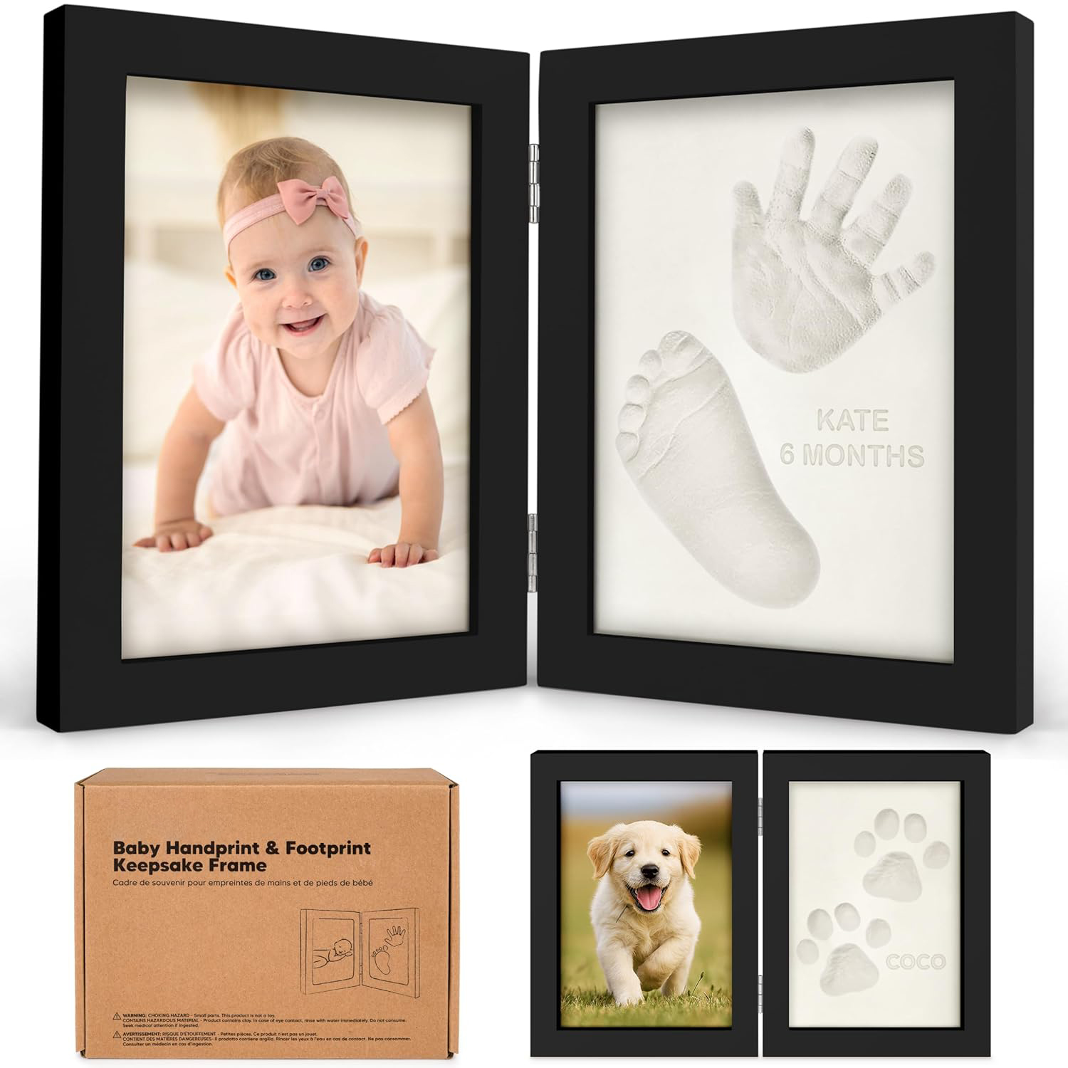 Baby Hand and Footprint Kit - Quick Dry Clay for Newborn Keepsake Feet and Handprint, Nursery Picture Frame, Cat Dog Paw Print Kit,Personalized Mothers Day New Mom Gifts for Baby Showers