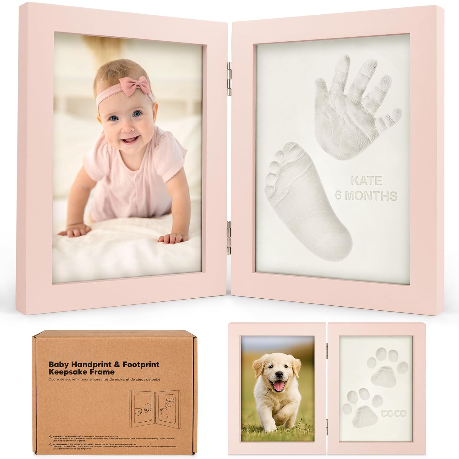 Baby Hand and Footprint Kit - Quick Dry Clay for Newborn Keepsake Feet and Handprint, Nursery Picture Frame, Cat Dog Paw Print Kit,Personalized Mothers Day New Mom Gifts for Baby Showers