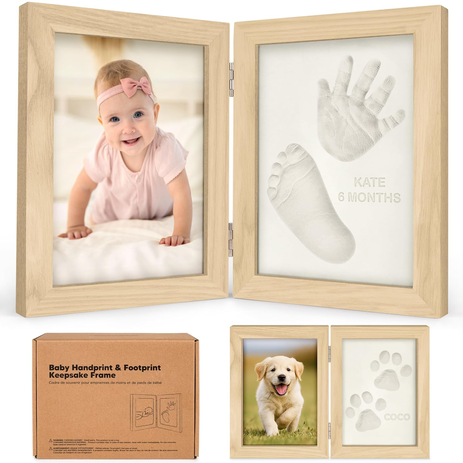 Baby Hand and Footprint Kit - Quick Dry Clay for Newborn Keepsake Feet and Handprint, Nursery Picture Frame, Cat Dog Paw Print Kit,Personalized Mothers Day New Mom Gifts for Baby Showers