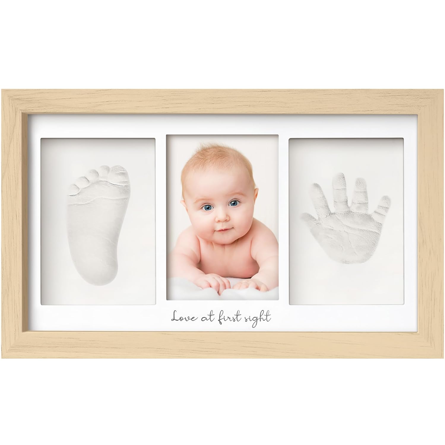 Baby Hand and Footprint Kit - Clay Handprint Keepsake Frame, Newborn Nursery Picture Frame, Personalized New Mom Gifts for Shower & Registry, First Mother's Day