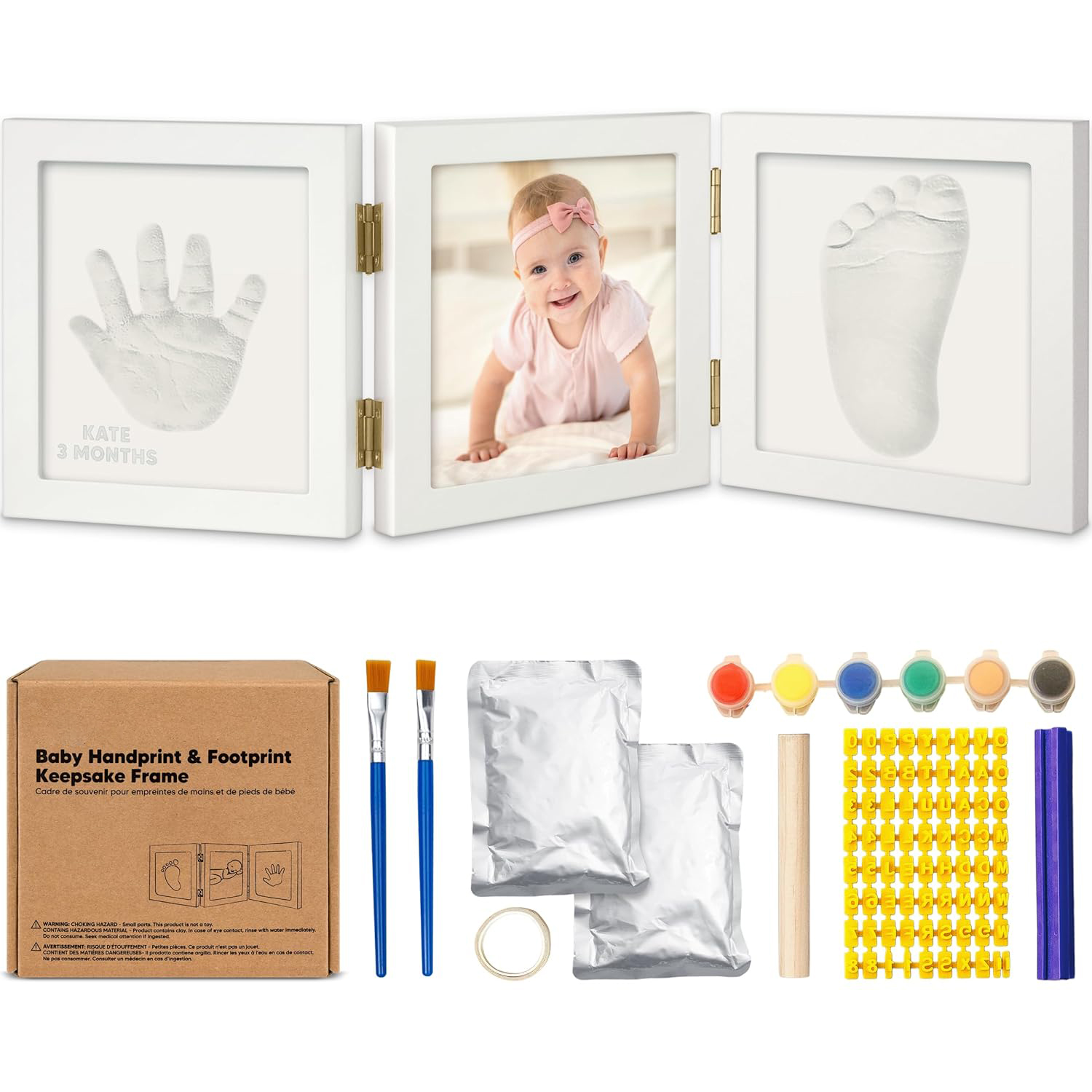Baby Shower Gifts for Boys, Girls - Baby Hand and Footprint Kit, Newborn Handprint Kit, Keepsake Photo Frame, Nursery Picture Frame, Newborn Keepsake Gifts for New Mom Mother's Day