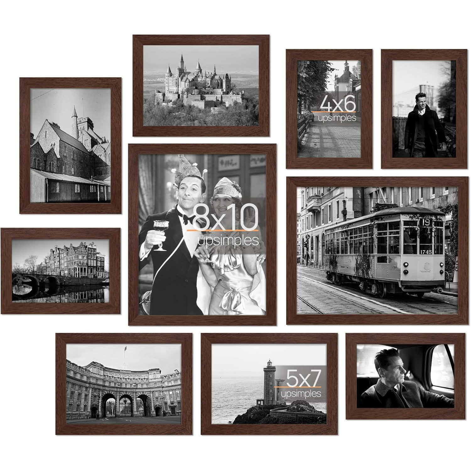 10 Pack Picture Frames Collage Wall Decor for Mounting or Tabletop Display, Photo Gallery Frame Set for Family, Multi Sizes Including 8x10, 5x7, 4x6, Brown