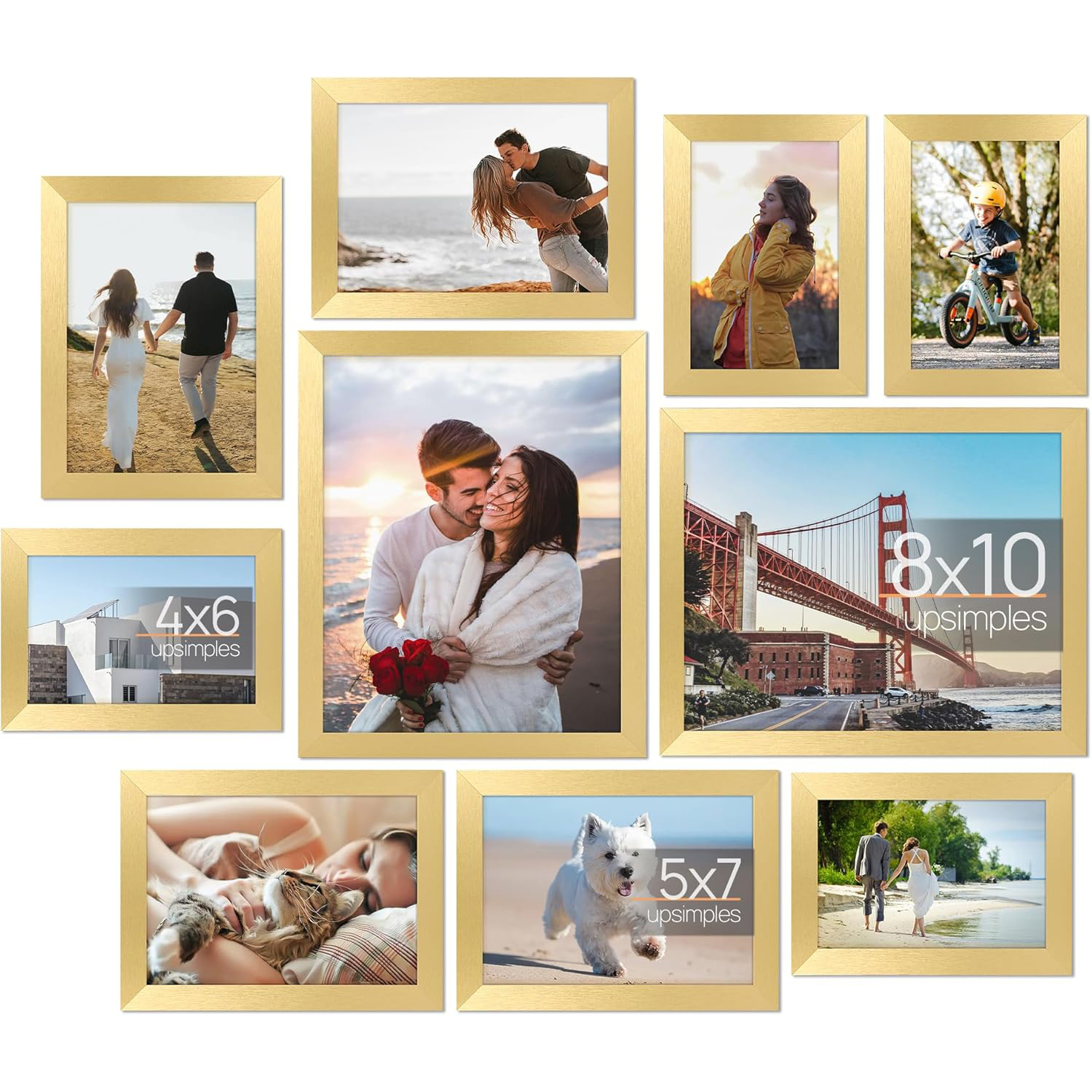10 Pack Picture Frames Collage Wall Decor for Mounting or Tabletop Display, Photo Gallery Frame Set for Family, Multi Sizes Including 8x10, 5x7, 4x6, Gold