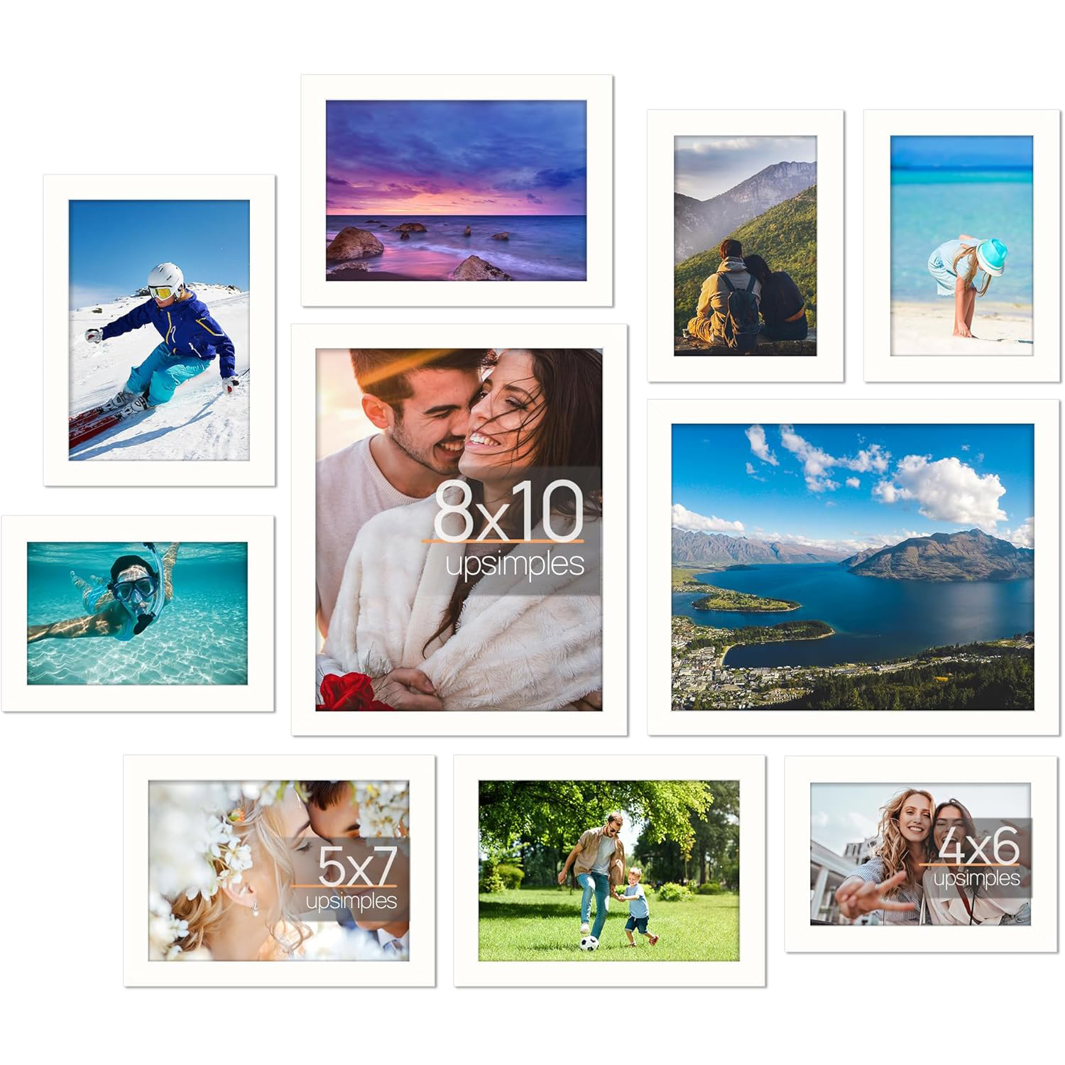 10 Pack Picture Frames Collage Wall Decor for Mounting or Tabletop Display, Photo Gallery Frame Set for Family, Multi Sizes Including 8x10, 5x7, 4x6, White