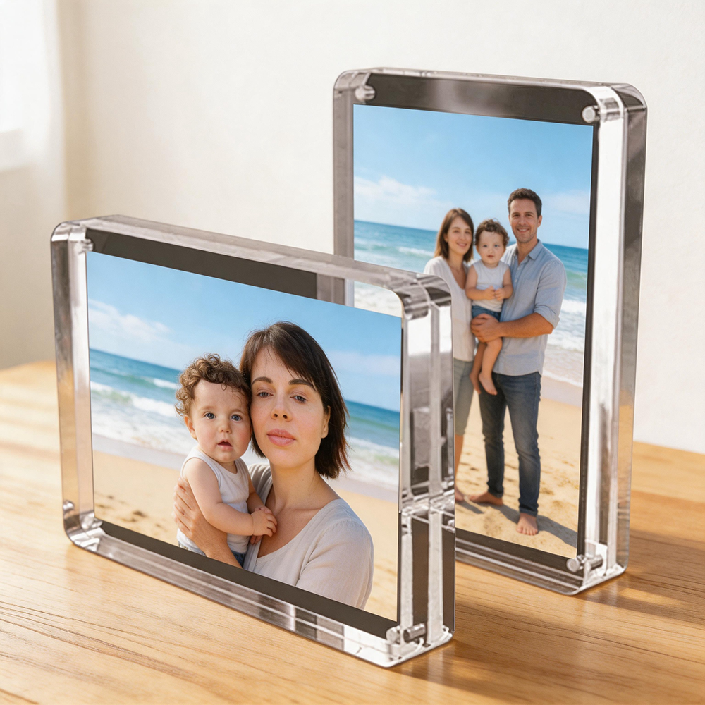 Acrylic Picture Frames 2.5x3.5 inches, Small Picture Frame Magnetic Photo Display Holder, Desktop Frameless Picture Display, Wallet Size Picture Frames 2x3