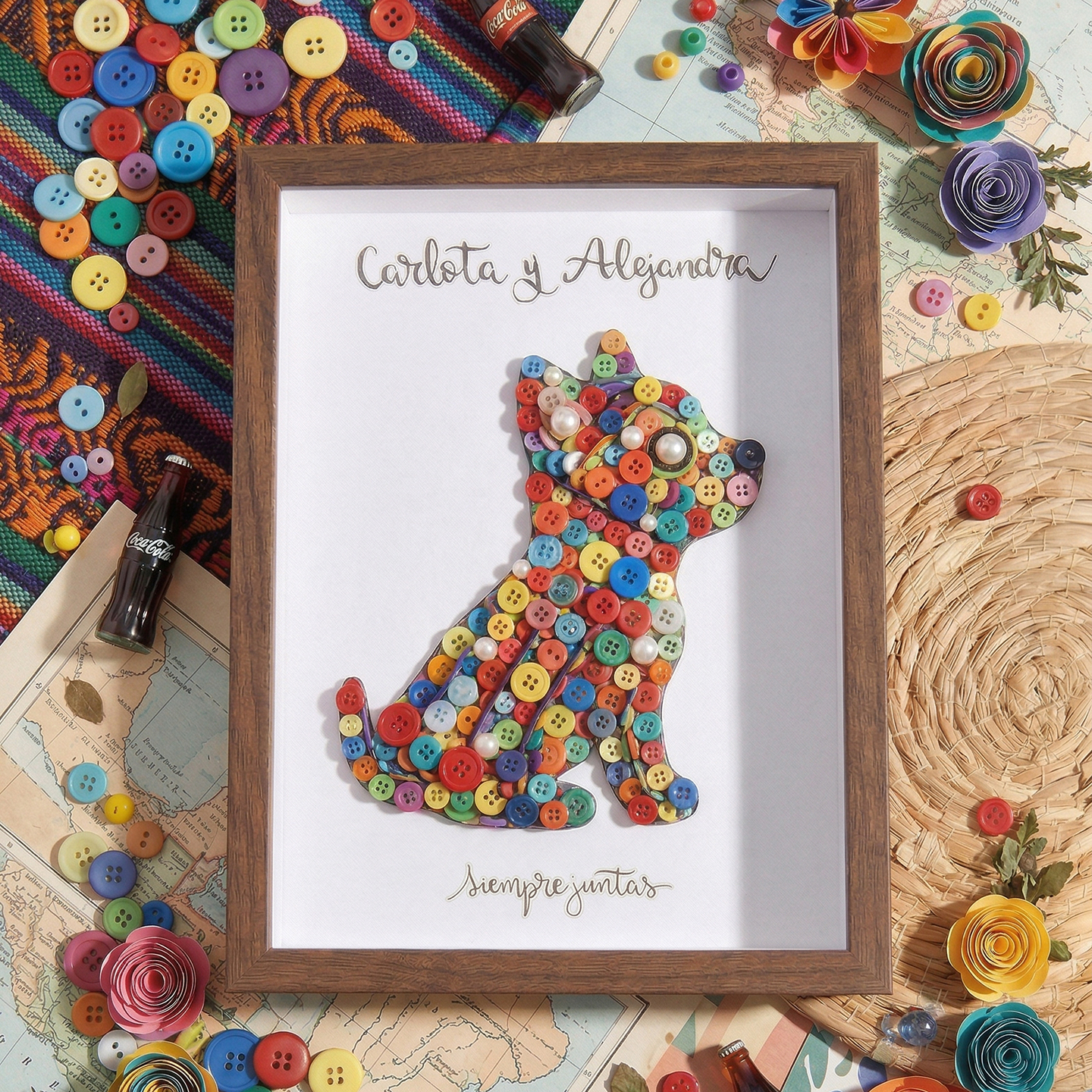 Creative DIY handmade photo frames, button collection photo frames, handmade button creative souvenirs, birthday gifts, children's gifts