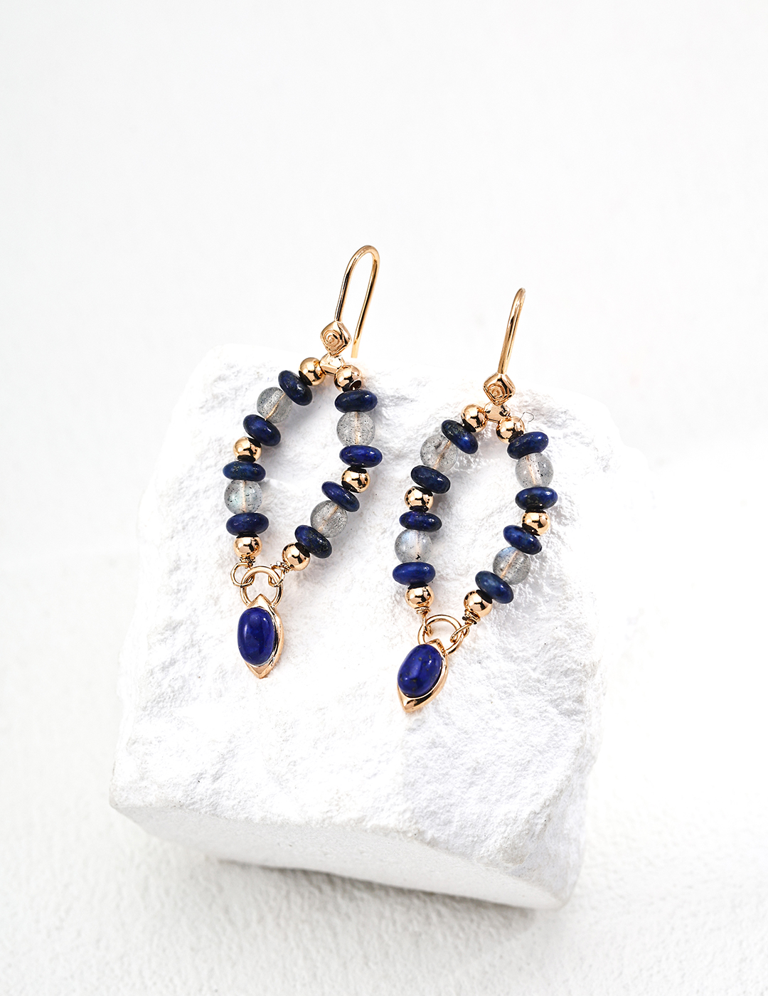 925 Sterling Silver Vintage Gray Moonstone Lapis Lazuli Earrings E01328-2