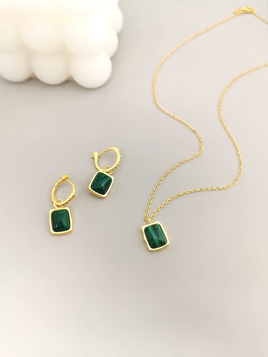925 Sterling Silver Malachite Minimalist Square Pendant Earrings E0522