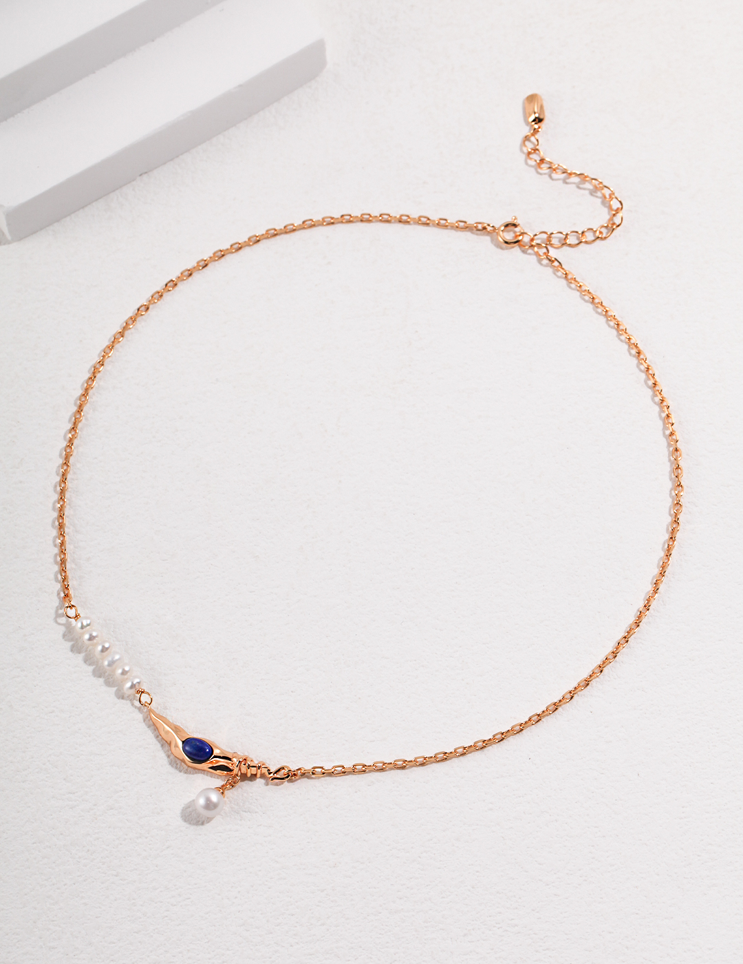 925 Sterling Silver Natural Pearl Lapis Lazuli Necklace N0071