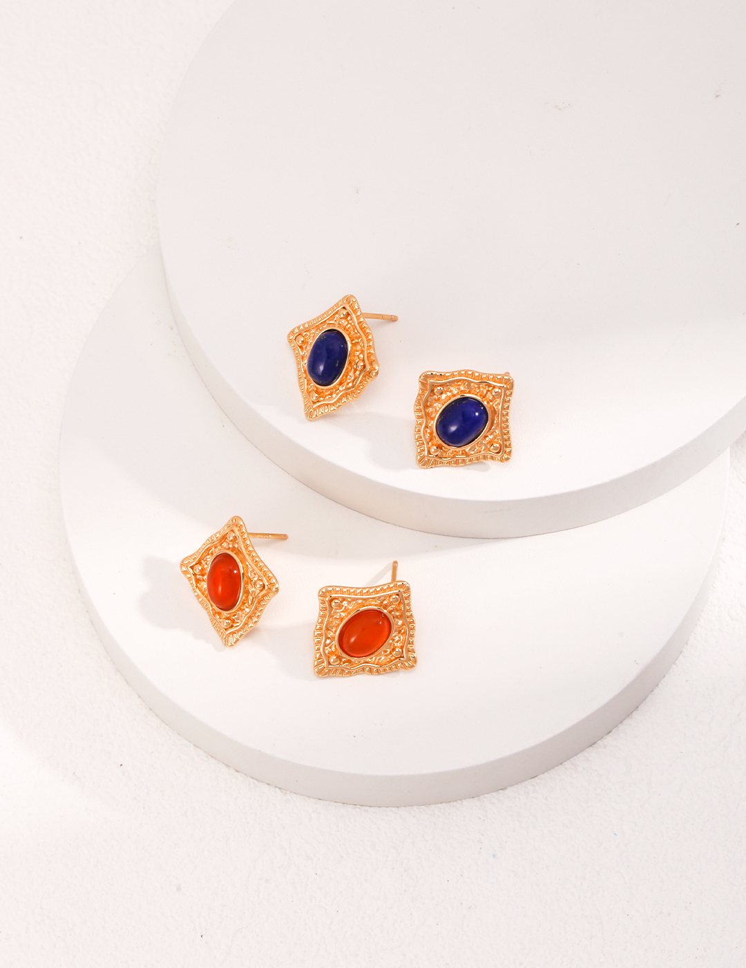925 Sterling Silver Lapis Lazuli/Red Agate Square Stud Earrings E01063