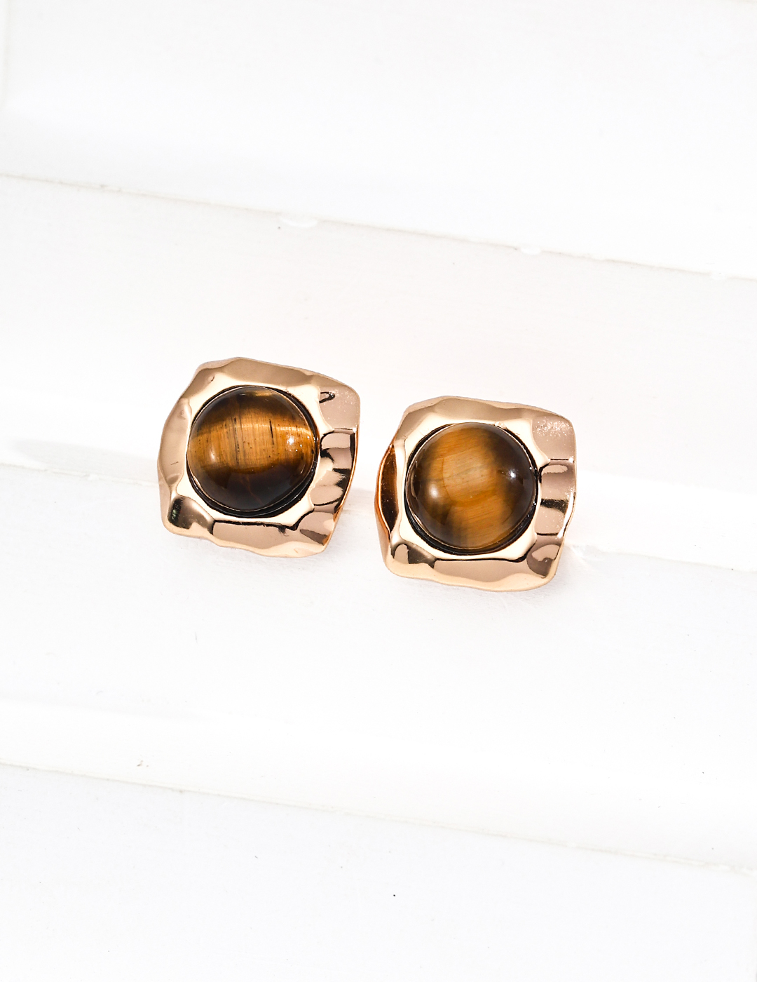 925 Sterling Silver Minimalist Tiger's Eye Square Stud Earrings E01290-2
