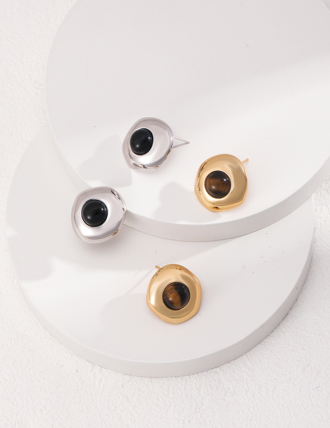 925 Sterling Silver Vintage Tiger's Eye/Black Agate Stud Earrings E01101