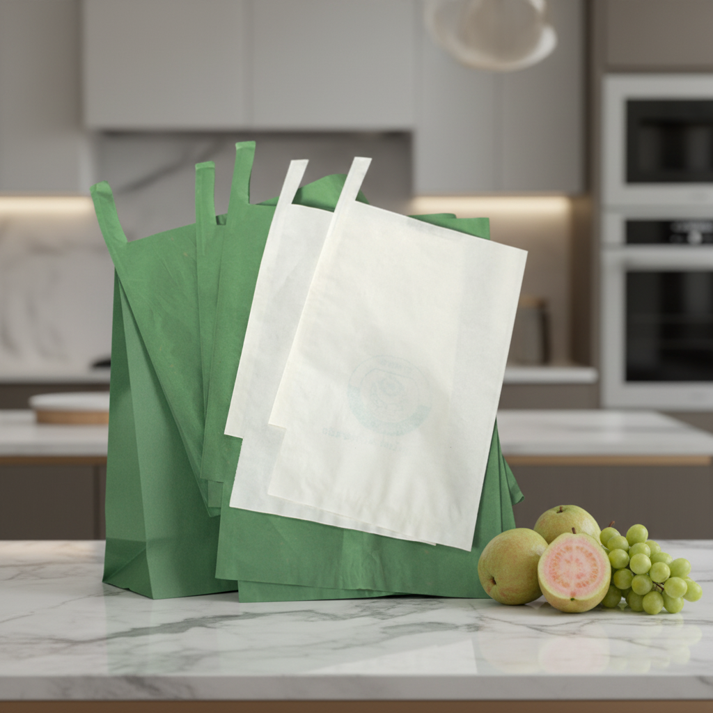 Reusable Biodegradable Eco-Friendly Wax Coated Paper Waterproof Rectangle Custom Logo Fruit Bag with Handle for Mangoes Grapes