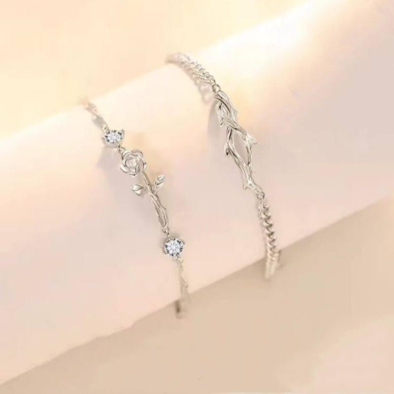 Thorn & Rose Intertwined Matching Couple Bracelet Set