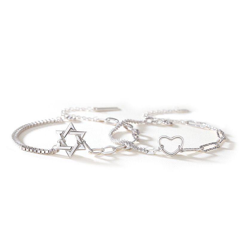 Star & Hollow Heart Matching Soulmate Couple Bracelet Set