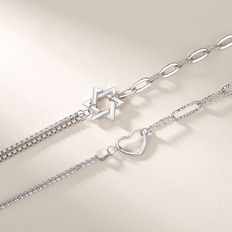 Star & Hollow Heart Matching Soulmate Couple Bracelet Set