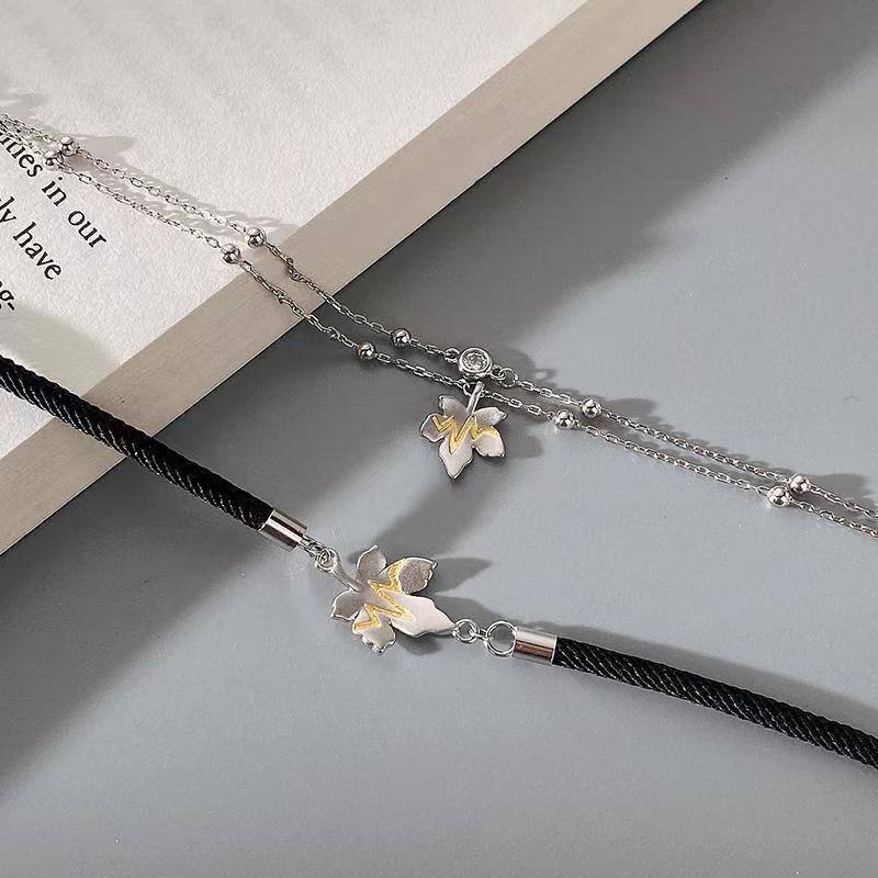 Golden Vein Maple Leaf Fate Interlinked Soulmate Bracelets