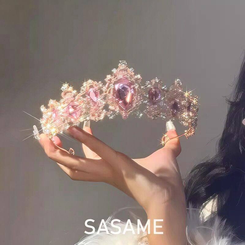 Glow Rose Gold Pink Gem Encrusted Bridal Headpiece Crown