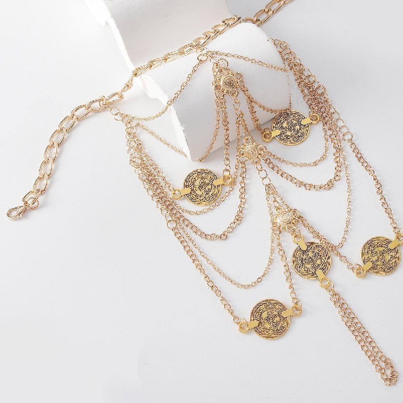 Boho Multi-Layer Coin Tassel Gold Matching Ankle Foot Chain Set
