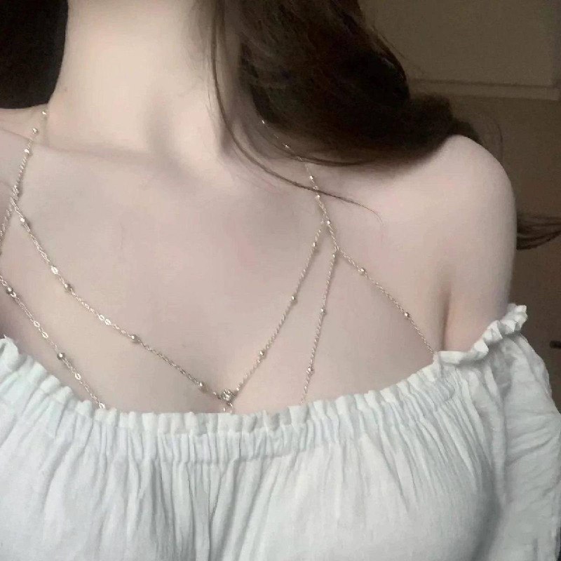 Minimal Glitter Rhinestone Multi-Strand Torso Body Chain
