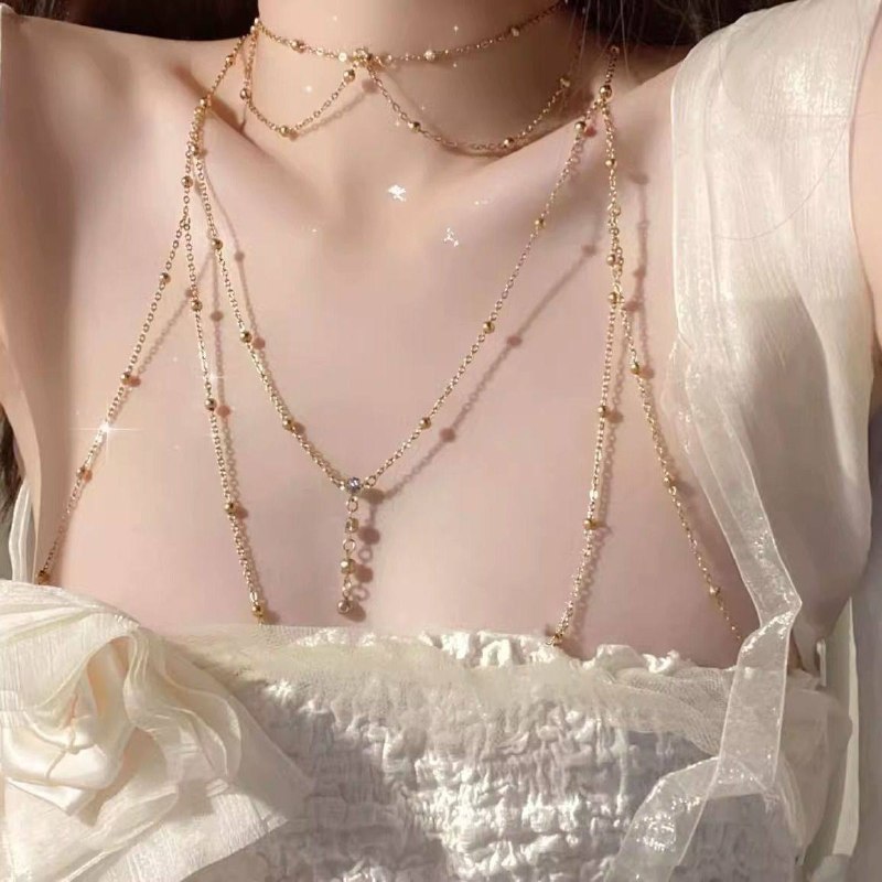 Minimal Glitter Rhinestone Multi-Strand Torso Body Chain