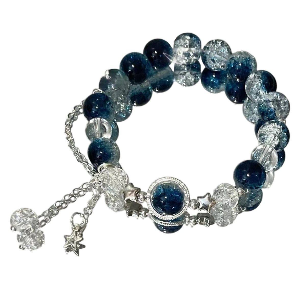 Midnight Sea Glitter Blue Gradient Glass Star Charm Bracelet