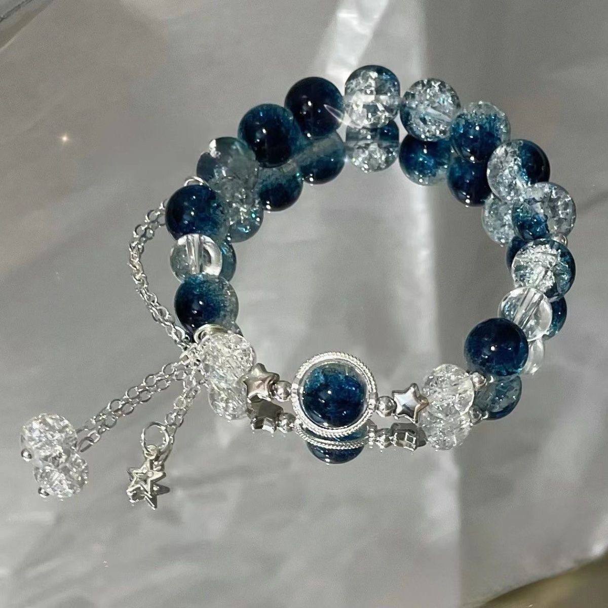 Midnight Sea Glitter Blue Gradient Glass Star Charm Bracelet