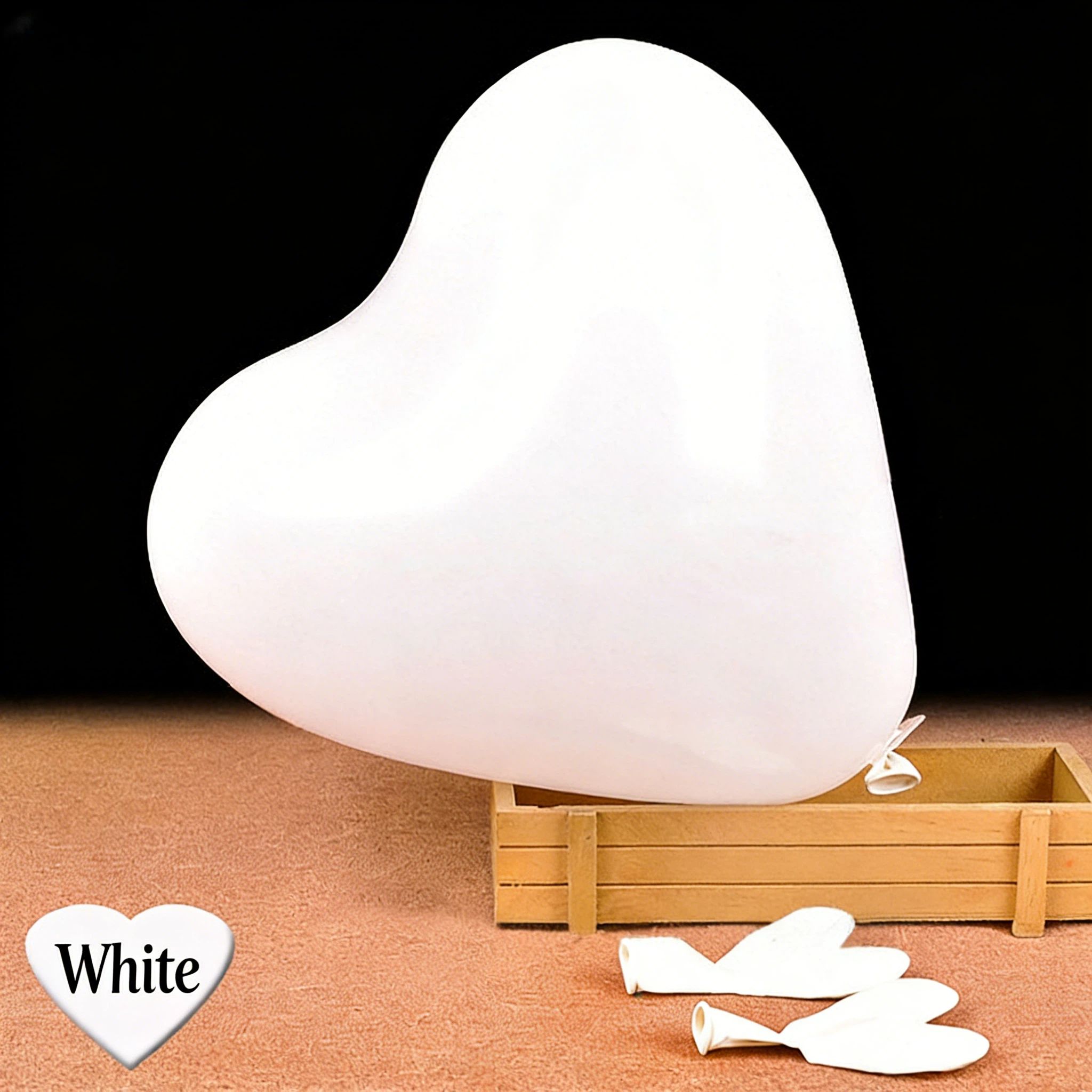 MAT-10-WHT-H | 10 Inch Matte White Heart Shape Latex Balloons Wholesale | Low MOQ