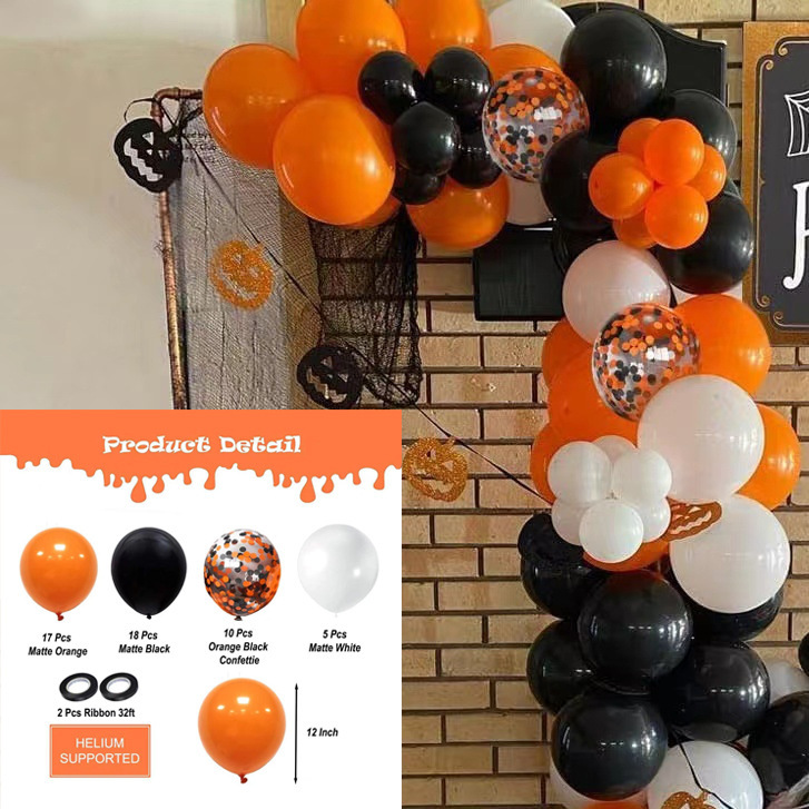 GAR-SET-064 | Black Orange Confetti White Balloon Garland Kit Wholesale | Halloween Series | Low MOQ