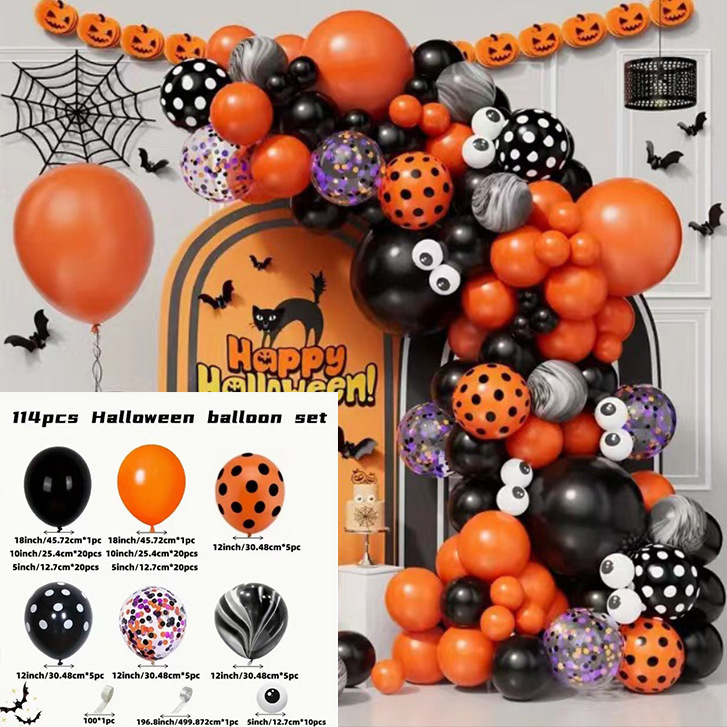 GAR-SET-066 | Black Orange Polka Dot Confetti Marble Balloon Garland Kit Wholesale | Halloween Series | Low MOQ