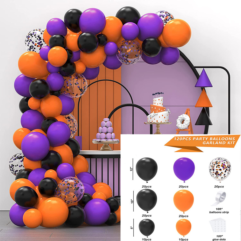 GAR-SET-065 | Black Orange Purple Confetti Balloon Garland Kit Wholesale | Halloween Series | Low MOQ