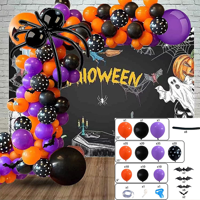 GAR-SET-075 | Black Orange Purple Polka Dot Black Long Balloon Bat Stickers Garland Kit Wholesale | Halloween Series | Low MOQ