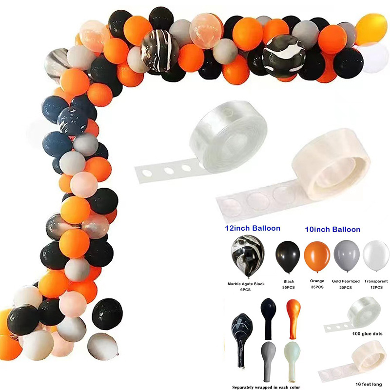 GAR-SET-073 | Black Orange Gold Pearlized Marble Transparent Balloon Garland Kit Wholesale | Halloween Series | Low MOQ