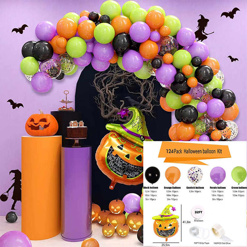 GAR-SET-077 | Black Orange Purple Green Confetti Pumpkin Balloon Garland Kit Wholesale | Halloween Series | Low MOQ