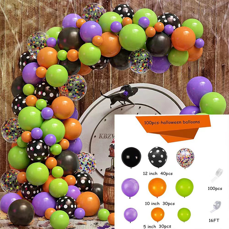 GAR-SET-083 | Black Orange Purple Green Polka Dot Confetti Balloon Garland Kit Wholesale | Halloween Series | Low MOQ