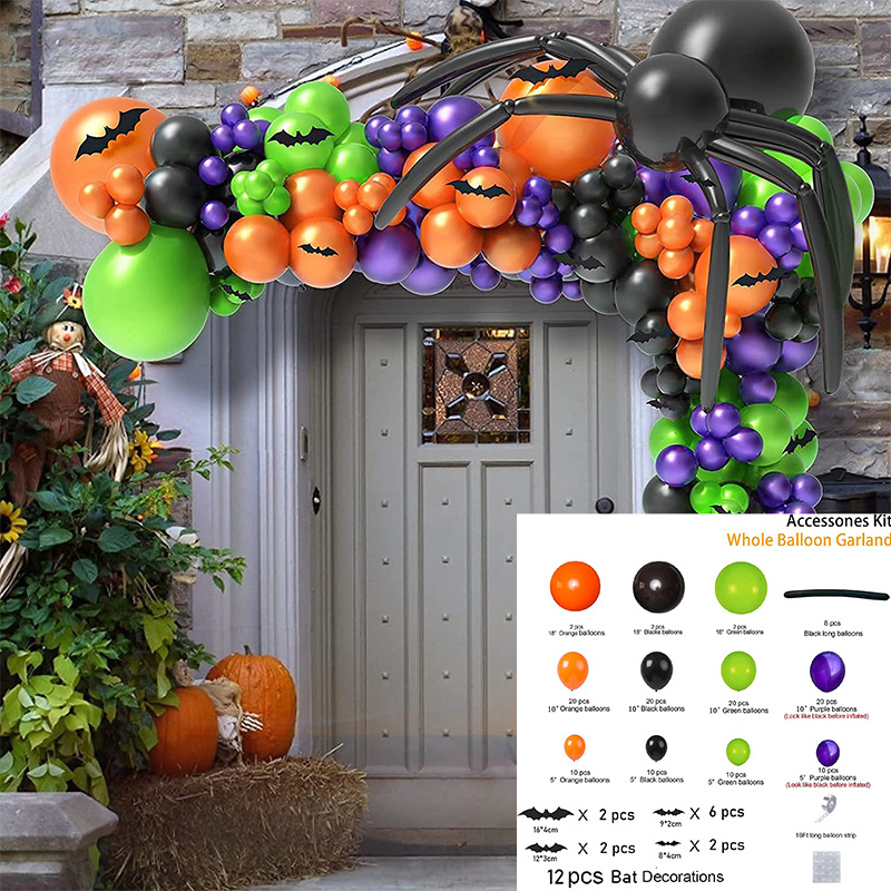 GAR-SET-081 | Black Orange Purple Green Black Long Balloon Bat Stickers Garland Kit Wholesale | Halloween Series | Low MOQ
