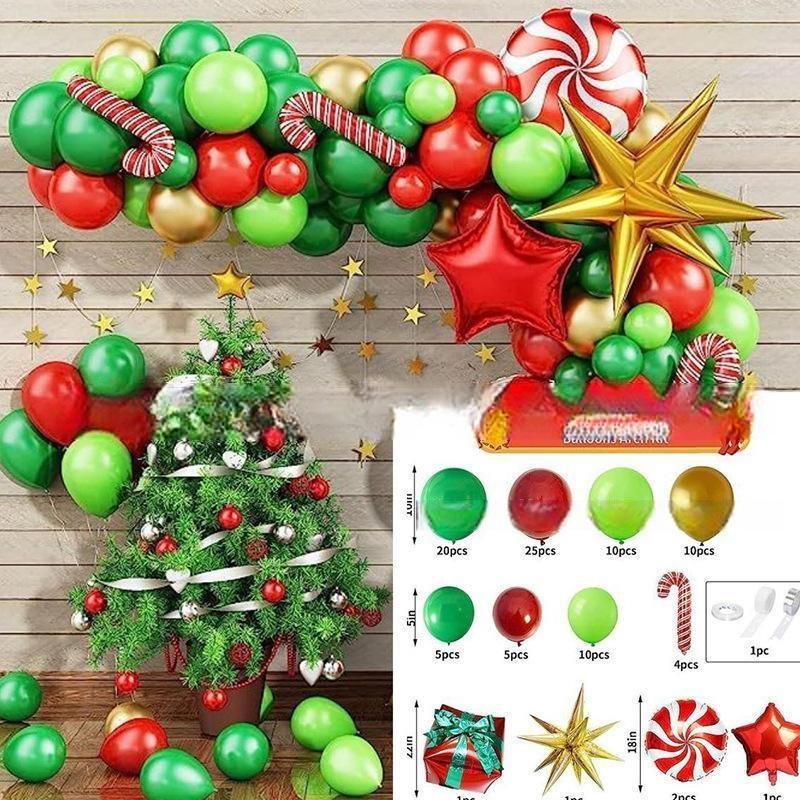 GAR-SET-093 | Xmas Red Green Gold Candy Cane Star Gift Foil Balloon Garland Kit Wholesale | Christmas Series | Low MOQ