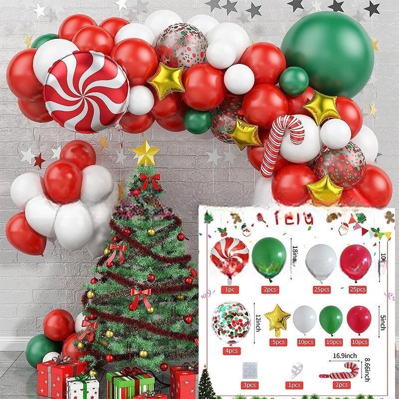 GAR-SET-090 | Xmas Red Green White Confetti Candy Cane Star Foil Balloon Garland Kit Wholesale | Christmas Series | Low MOQ