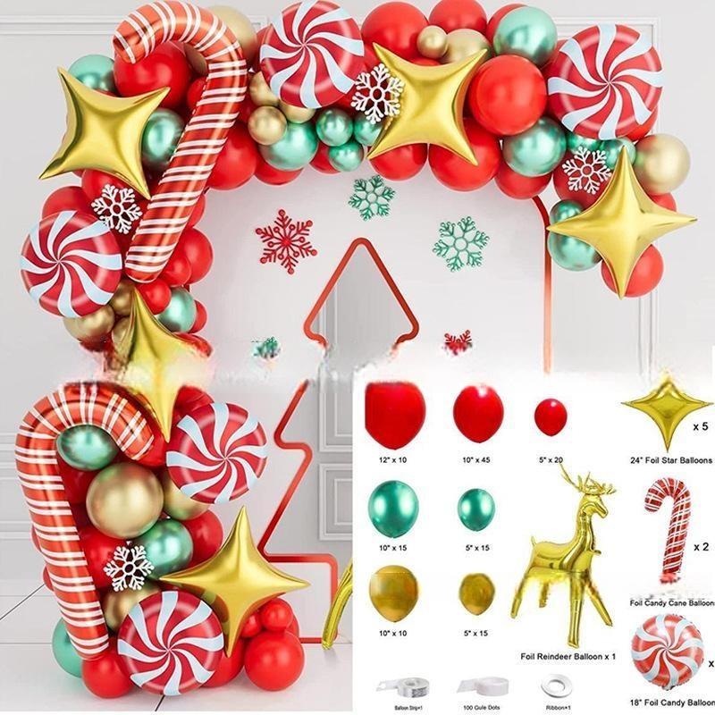 GAR-SET-092 | Xmas Red Green Gold Candy Cane Star Reindeer Foil Balloon Garland Kit Wholesale | Christmas Series | Low MOQ