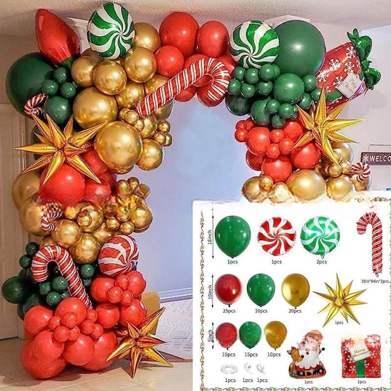 GAR-SET-094 | Xmas Red Green Gold Candy Cane Santa Claus Star Foil Balloon Garland Kit Wholesale | Christmas Series | Low MOQ