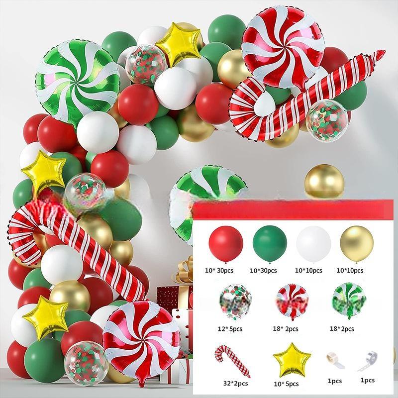 GAR-SET-100 | Xmas Red Green Gold White Confetti Candy Cane Star Foil Balloon Garland Kit Wholesale | Christmas Series | Low MOQ