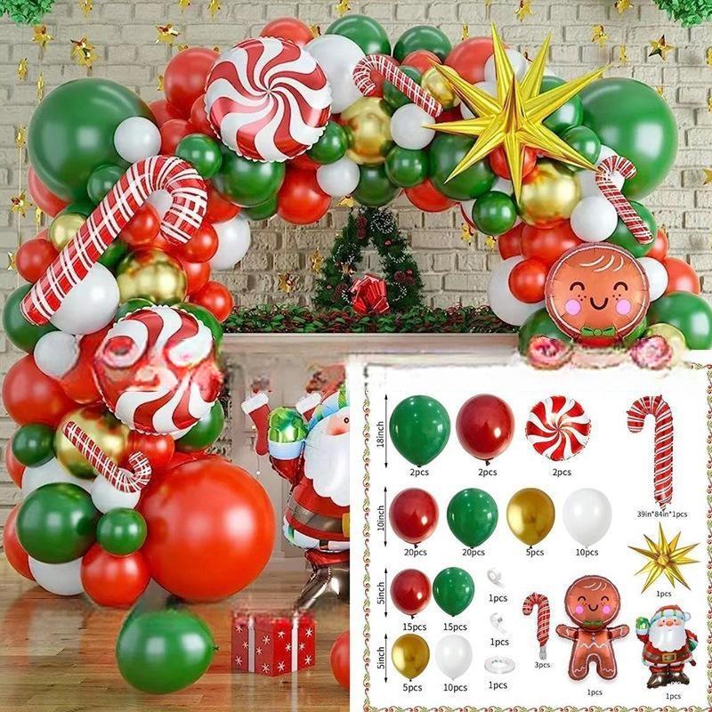 GAR-SET-097 | Xmas Red Green Gold White Candy Cane Santa Claus Gingerbread Man Star Foil Balloon Garland Kit Wholesale | Christmas Series | Low MOQ