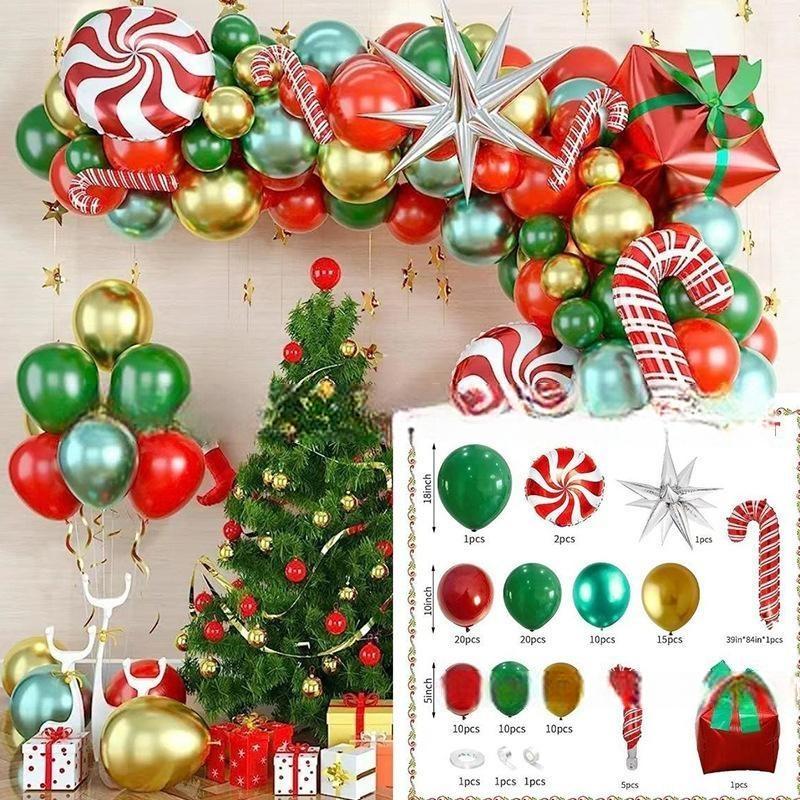 GAR-SET-096 | Xmas Red Green Gold Candy Cane Star Foil Balloon Garland Kit Wholesale | Christmas Series | Low MOQ